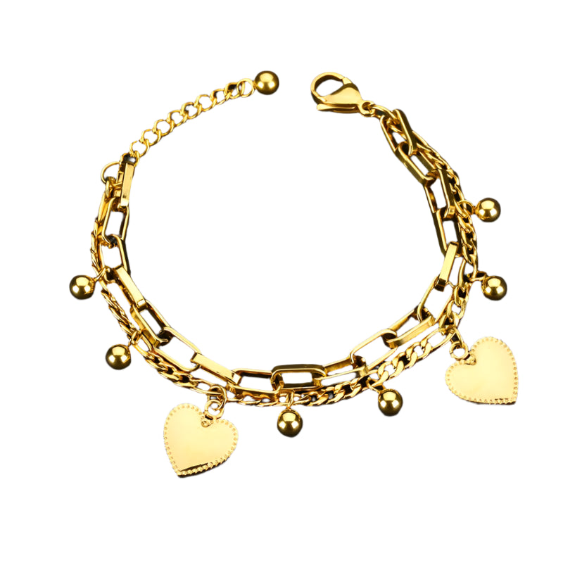316L Stainless Steel Multilayer Love Heart Bracelet for Women High Quality Gold Color Rustproof Girls Wrist Jewelry Gift