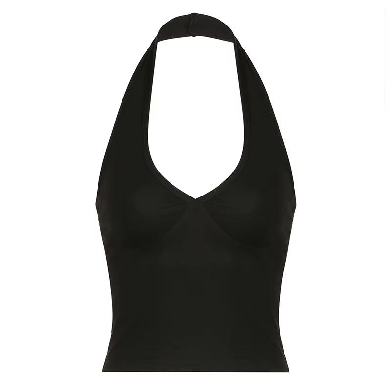 Basic Siyah Halter Crop Kolsuz Üst