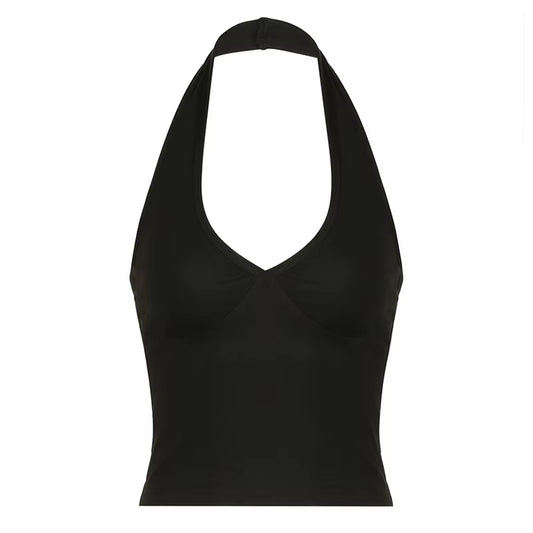 Basic Siyah Halter Crop Kolsuz Üst