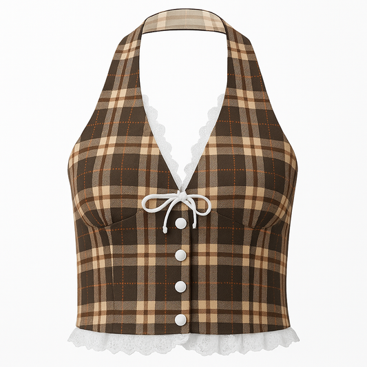 Fransız Retro Halter Bluz