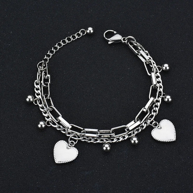 316L Stainless Steel Multilayer Love Heart Bracelet for Women High Quality Gold Color Rustproof Girls Wrist Jewelry Gift