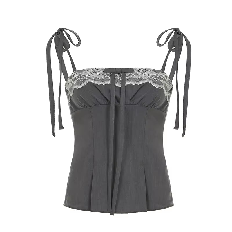 Bandaj Fiyonklu Dantel Crop Top Slim Fit