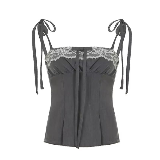 Bandaj Fiyonklu Dantel Crop Top Slim Fit